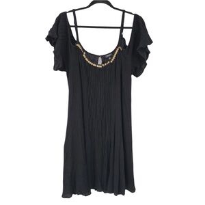 Torrid Women’s Black Mini Gauze Cold Shoulder Trapeze Dress Sequin SZ 2X
